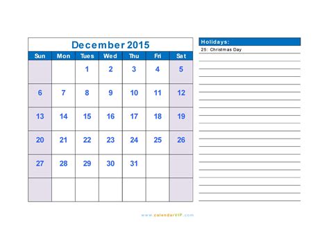 December 2015 Calendar Blank Printable Calendar Template In Pdf Word