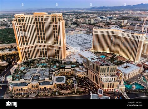 Aerial View Of Venetian And Palazzo Hotels The Strip Las Vegas Stock