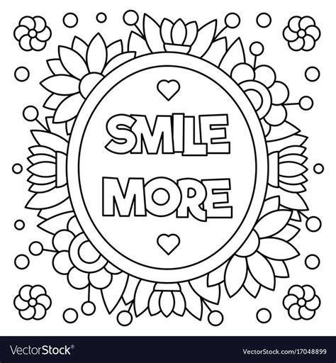 Smile More Coloring Page Black And White Vector Illustration
