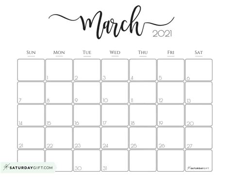 Looking for cute printable calendars? Elegant 2021 Calendar by SaturdayGift - Pretty Printable ...