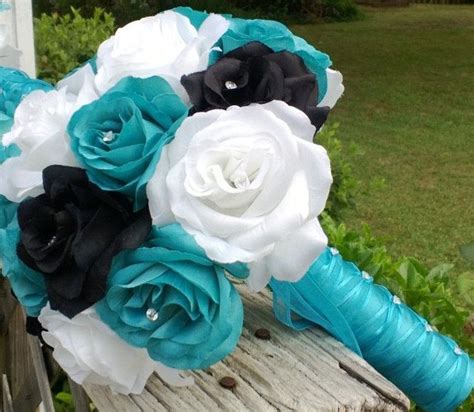 Cons of buying a used wedding dress. Sale - Malibu Blue Black White Rose Wedding Bouquet ...