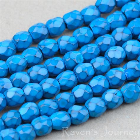 Round Faceted 3mm Teal Opaque With Jet Honeycomb Ravens Journey