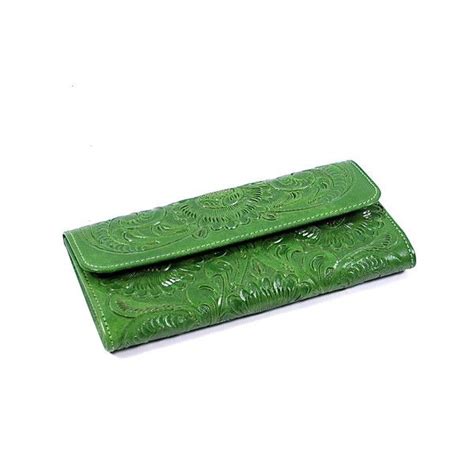 Hand Carved Emerald Green Leather Womens Wallet By Yeo Designs