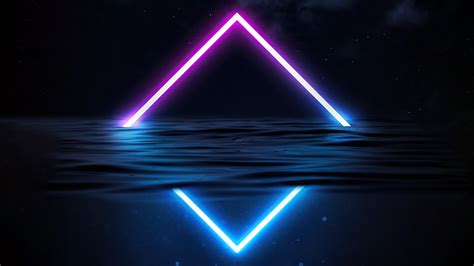 Neon Water Triangle Lights Reflection 4k Hd Vaporwave Wallpapers Hd