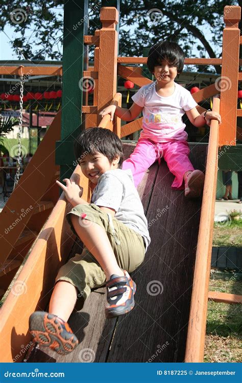 Children Playing Slide Stock Image Image Of Playing Playground 8187225