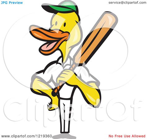 Clipart Of A Cartoon Duck Cricket Player Batsman Royalty Free Vector
