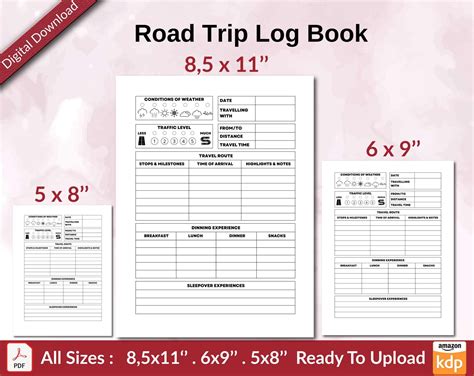 Road Trip Log Book 120 Pages Ready To Upload Pdf Used As Low Content