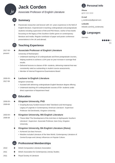 Academic Cv Example Template And Guide For 2023