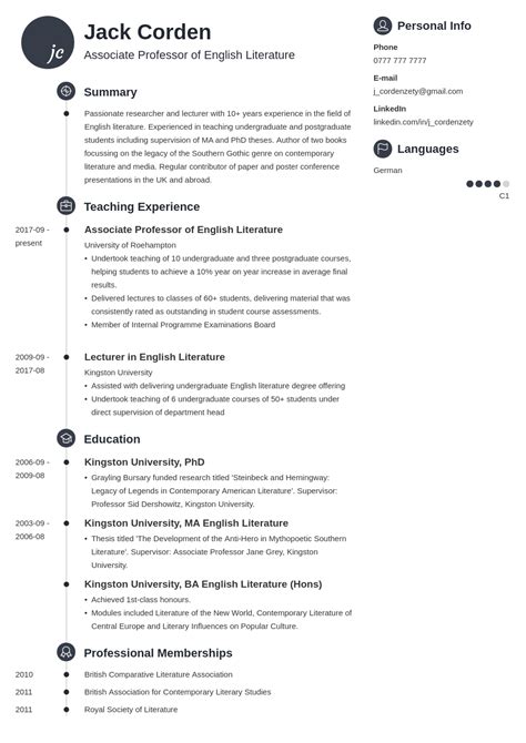 Academic Cv Example And Tips Wordvice Gambaran