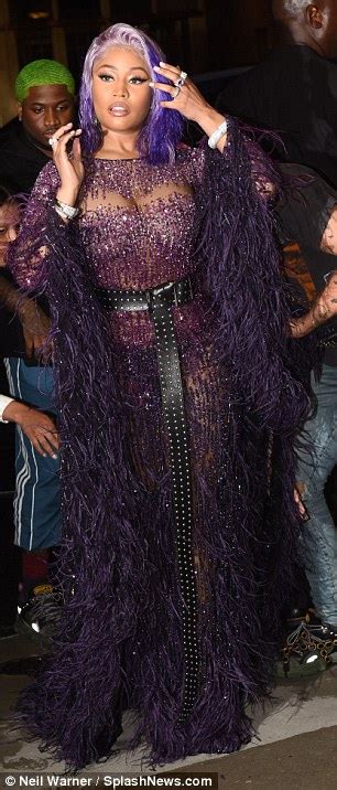 Nicki Minaj Flashes Famous Posterior In Feathery See Through Dress At Front