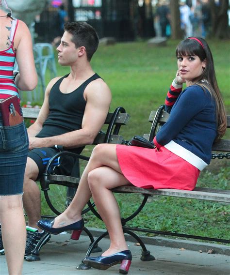 Lea Michele And Dean Geyer Filming On A Bench In New York City Lea Michele And Cory Monteith