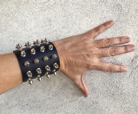Thrash Metal Spiked Leather Bracelet For Women Or Men Third