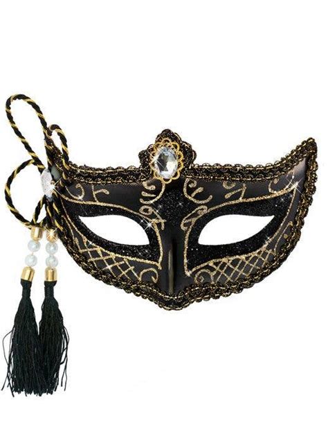 Black And Gold Tassel Venetian Masquerade Mask