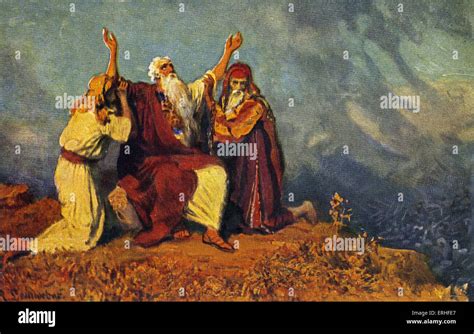 Moses Holds Up His Hands For The Victory Of Israel Over Amalek Stock