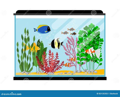 Cartoon Fishes In Aquarium Saltwater Or Freshwater Fish Tank