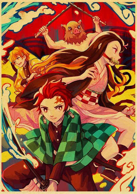 Demon Slayer Kimetsu No Yaiba Tanjirou Nezuko Anime Poster Kraft Paper
