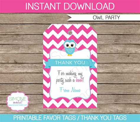 There are eight different designs to choose from. Owl Birthday Party Favor Tags | Thank You Tags | Pink
