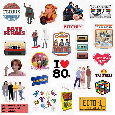 80s Aesthetic Sticker Pack Bright Rainbow Vibrant Retro Vintage Rainbow