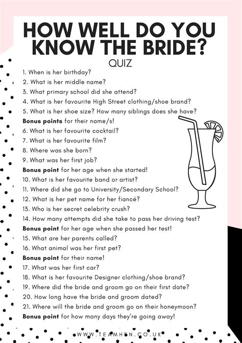 Hen Night Party Games How Well Do You Know The Bride Quiz Fun Hen Do