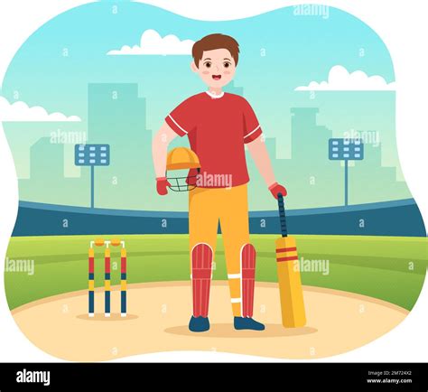 Batsman Playing Cricket Sport Illustration With Bat And Balls In The