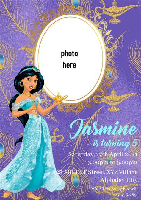 Princess Jasmine Birthday Invitation Template Postermywall