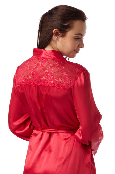 Womens Ladies Luxury Soft Satin Lace Detail Wrap Dressing Gown Mn61 Ebay