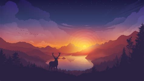 Lakeside Wallpaper 4k Evening Deer Minimal Art