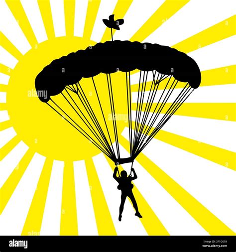 Parachutist Against The Sun In Flight Vector Silhouette Illustration