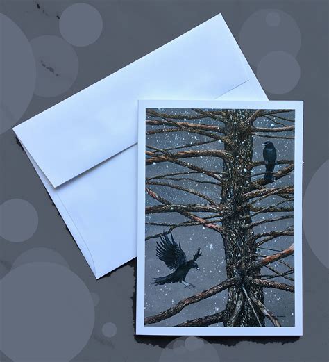 Greeting Card Corvus Corvidae And The Cedar By Etsy