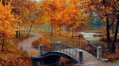 1366x768px 720p Free Download Bridge Park Path Walkway During Autumn