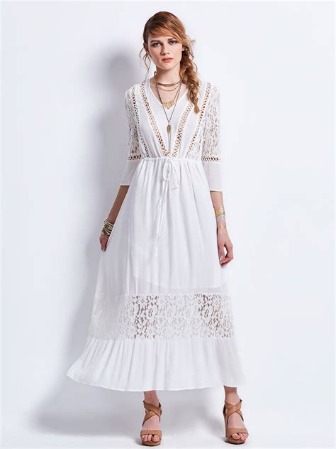 Dress For Women White Casual Beach Bohemian Hollow Out Slip Dress Lace