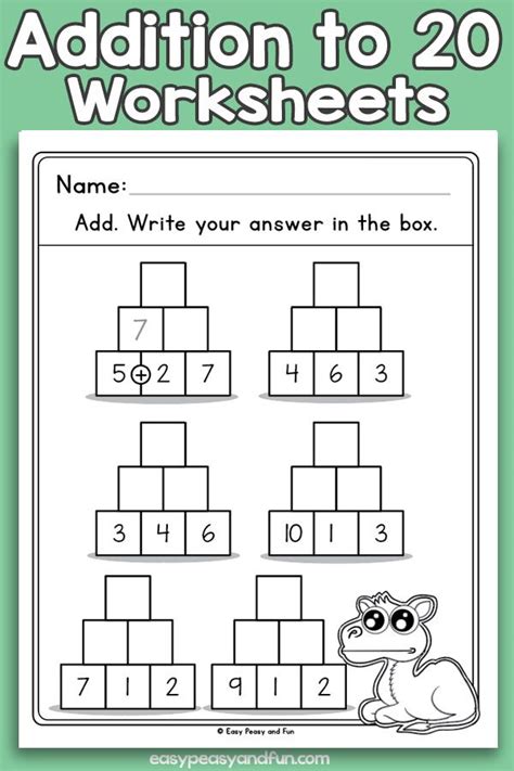 Pyramid Addition Up To 20 Worksheets | Math worksheets, Everyday math