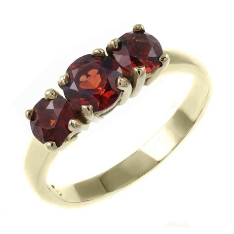 9ct Yellow Gold 5mm And 4mm Round Garnet 3 Stone Ring Jewellery From Mr