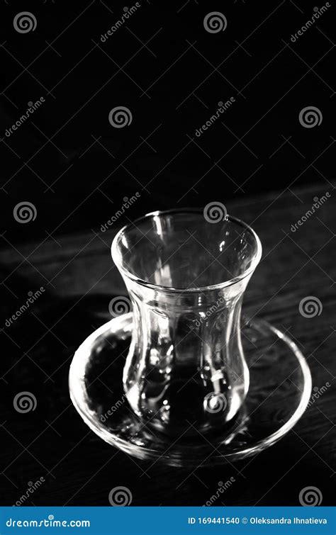 Tulip Tea Glass Traditional Bardak Glass Of Hot Turkish Tea On Black