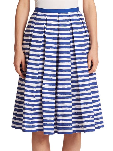 Michael Kors Pleated Stripe Skirt In Blue Lyst
