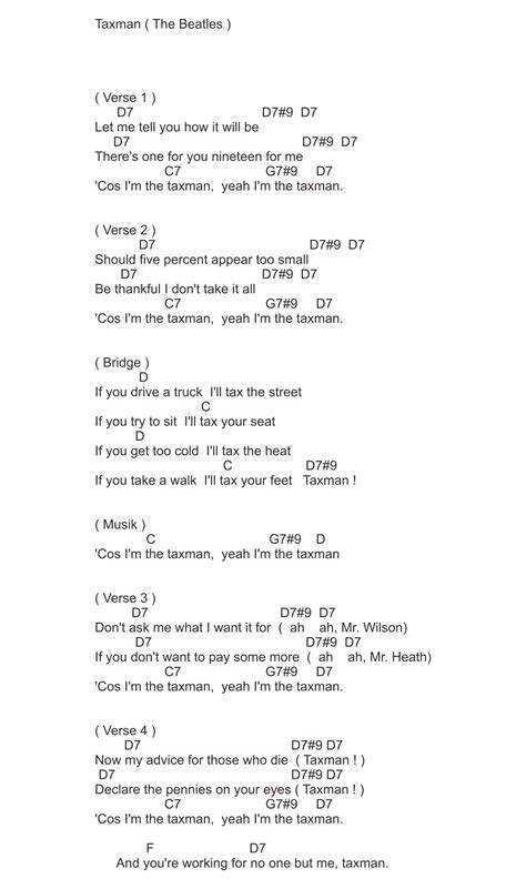 Chord Lagu Taxman ( The Beatles ) - SEPUTAR MUSIK