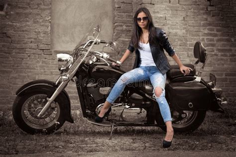 Girl On Motorcycle Stock Photo Image Of Motor Black 82884874