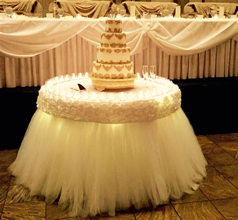Tulle Table Skirt With Rosette Trimming Made By Glam Candy Buffets