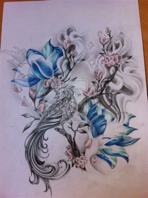 Blue Lotus And Phoenix Tattoo Design Diseños Para Tatuajes Tatuaje