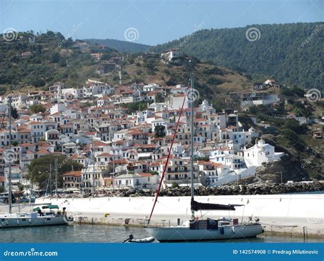 Island Skopelos In Greece Editorial Stock Photo Image Of Town 142574908