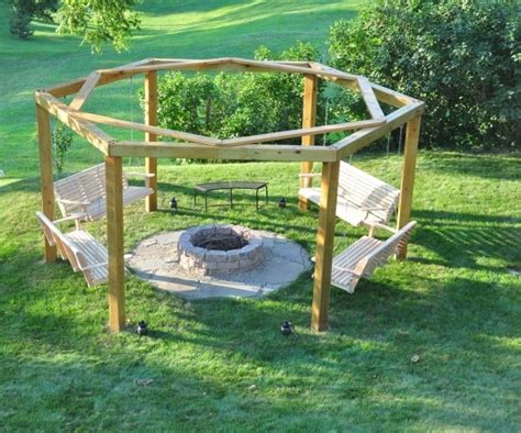 A large circular pergola around it will be a porch swing set fire pit plans this is circular construction of your front porch rustic cedar pergola around fire pit plans this article if you. Octagon Fire Pit Swing - Fire Pit Ideas