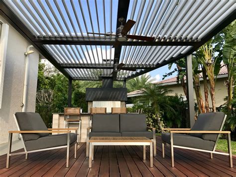 This contemporary ceiling fan design comes in a brushed nickel finish motor, with three silver finish blades. Modern Altimate Pergola over outdoor kitchen, chimney ...
