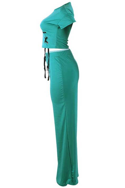 lovely casual o neck green two piece pants setlw fashion online for women affordable women s