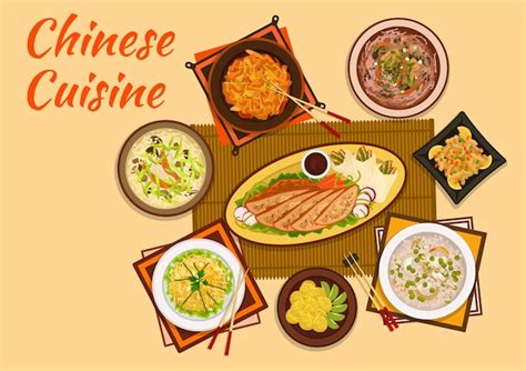 Premium Vector Chinese Cuisine Meat And Hot Soup Dishes Flat Icon