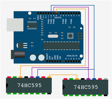 Schematic For The 74hc595 Connected To An Arduino Technology Tutorials