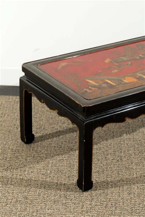 Old surface with warm color. Black Lacquered, Chinese Style Coffee Table with Red ...