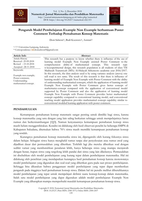 Pdf Pengaruh Model Pembelajaran Example Non Example Berbantuan Poster