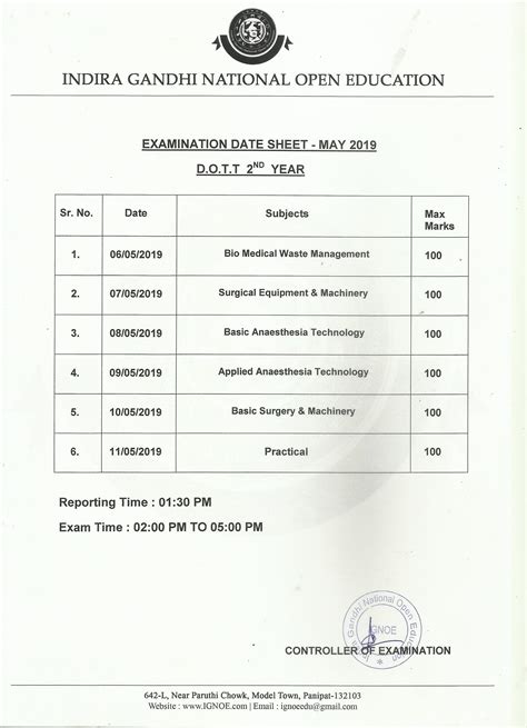 Examination Date Sheet Ignoe