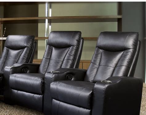 Coaster Pavillion Theater Seating 2 Black Leather Chairs Modern