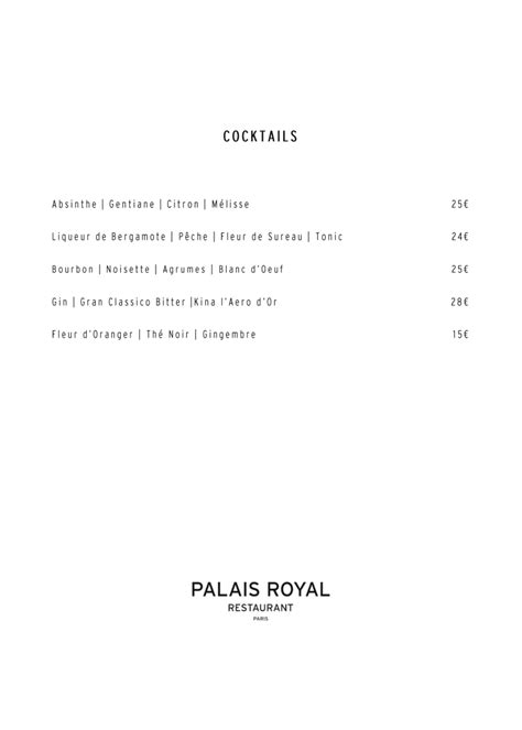 Carte Et Menus 2024 Palais Royal Restaurant à Paris Thefork